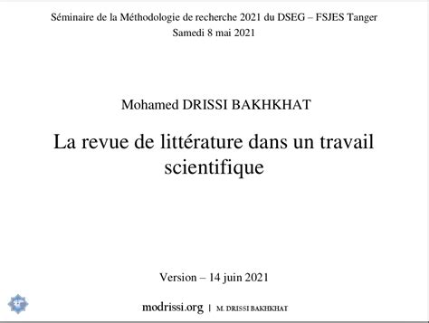 Document La revue de littérature dans un travail scientifique