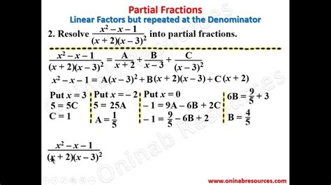 Partial Fractions 3 Linear Factors But Repeated Youtube