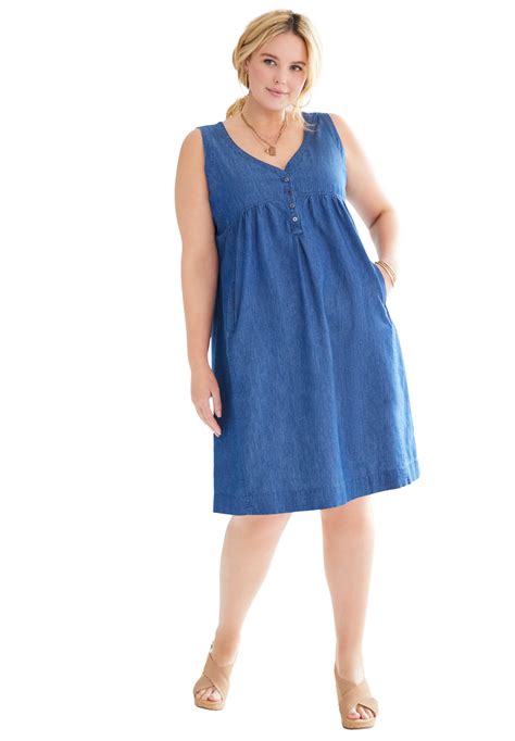 Soft Focus Womens Plus Size Sleeveless Denim Dress