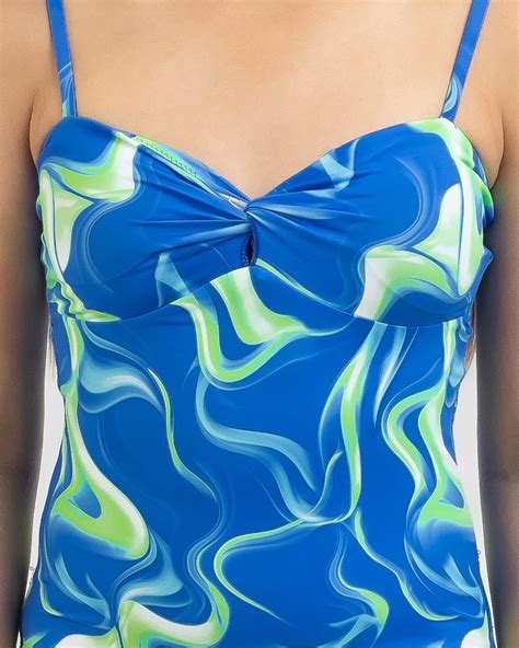 Shop Topanga Girls Smokey Twist One Piece Swimsuit In Bluegreen Fast Shipping And Easy Returns