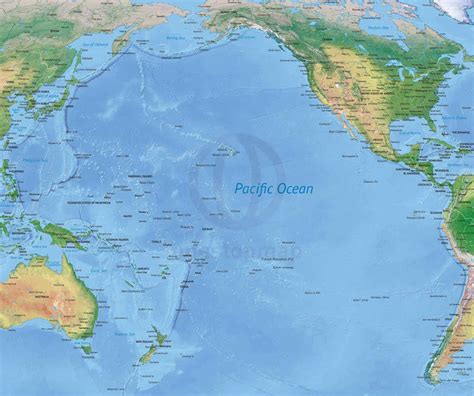 Vector Map of the Pacific Ocean political with shaded relief | One Stop Map