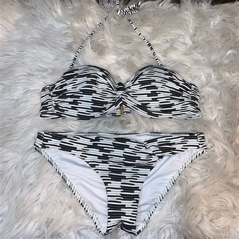 Victorias Secret Black Striped Bikini Size B Gem