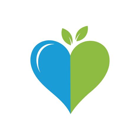 Heart shape divided blue water and green leaf isolated on white