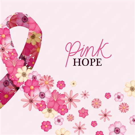 Premium Vector Ribbon With Flowers Of Pink Hope Design Breast Cancer Awareness Theme