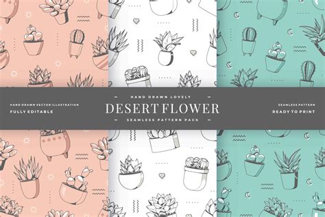 hand drawn lovely desert flower seamless pattern pack 20528287 Vector ...