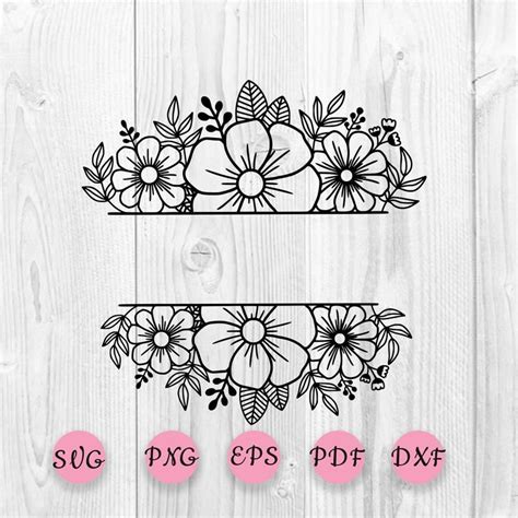 Flower Border Svg Flower Svg Monogram Frame Svg Split Etsy Floral