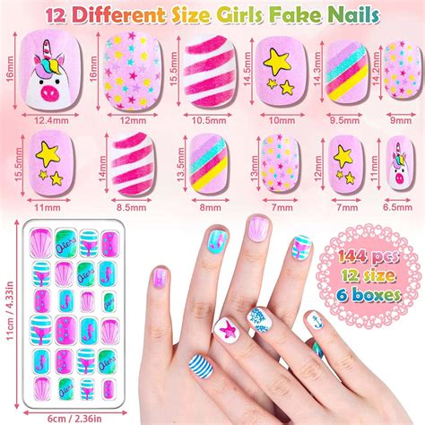 144-Piece Kids Press on Nails | Acejoz Summer Style Fake Nails for ...