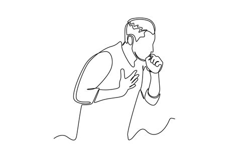 Single One Line Drawing Sick Man Coughing Over His Hand Sick People