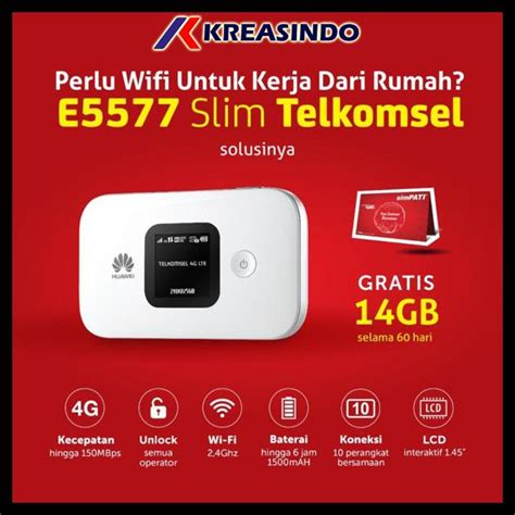 Jual HUAWEI E5577 SLIM MIFI ROUTER MODEM WIFI 4G FREE TELKOMSEL 14GB