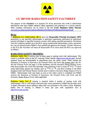 Fillable Online Ehs Uci UC IRVINE RADIATION SAFETY FACTSHEET Fax Email