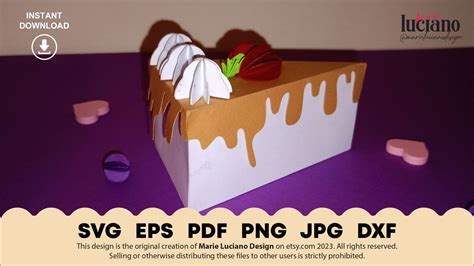 Paper Cake Slice Gift Boxes With Dripping Cream And Toppings SVG DXF