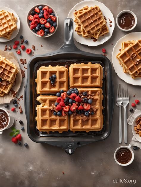 Hyperrealistic Waffle Iron Delicious ChocolateBerry Waffles In