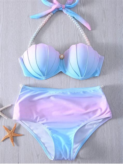 Pearl Halter Ombre Underwire Seashell Bikini Blue And Pink Bikinis Xl