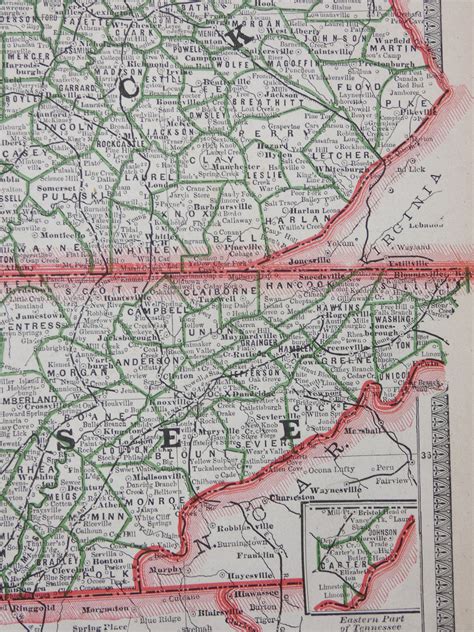 Antique Map Of Tennessee And Kentucky Virginia And West Etsy Uk