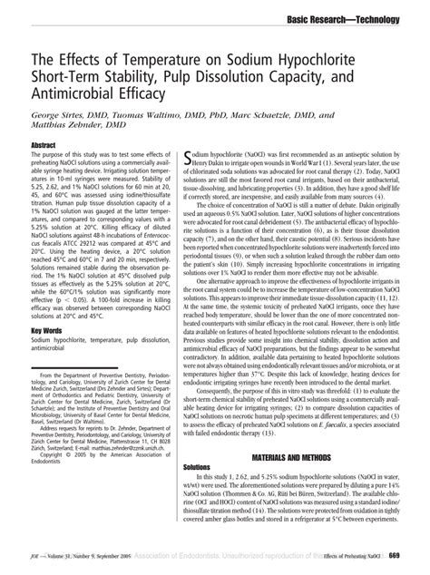 Pdf The Effects Of Temperature On Sodium Hypochlorite Short Term