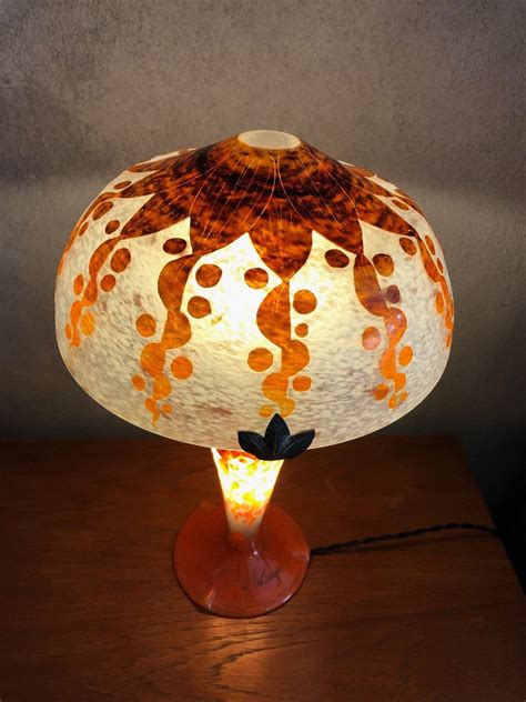 Proantic Lampe Champignon Le Verre Français Décor Dit Rubaniers