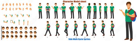 Student Character Model sheet with Walk cycle Animation Sequence Stock ...