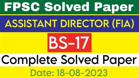 FPSC Assistant Director FIA Solved Paper 2023 Today Assistant