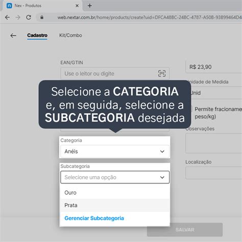 Como Cadastrar Subcategorias Para Produtos Pelo Nex No Navegador