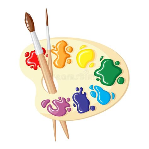 Cartoon Paintbrush And Palette Of Paints Stock Vector Illustration Of