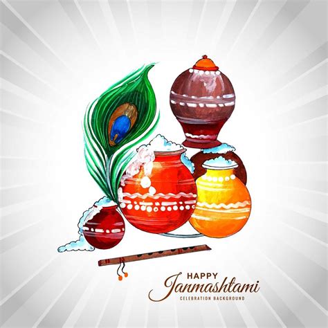 Beautiful Religious Colorful Krishna Janmashtami Card 1233964 Vector