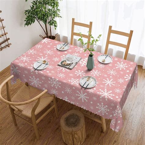 Amazon Jshxjbwr Christmas Snowflakes Pink Tablecloth Winter Xmas