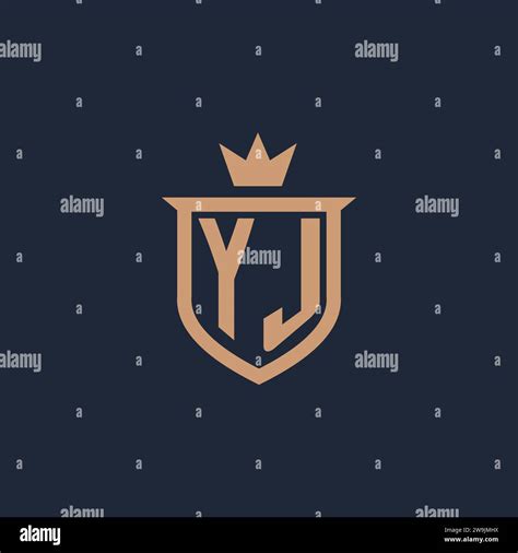 Yj Monogram Initial Logo With Shield And Crown Style Design Ideas Stock