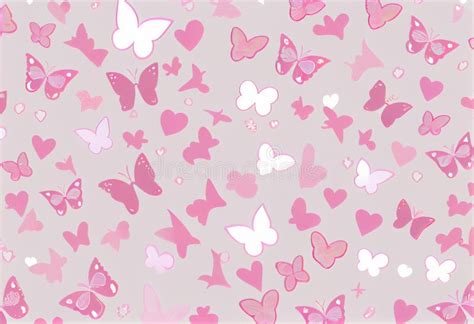 Painted Spring Background In Pastel Blue Pink Flowers With Butterflies