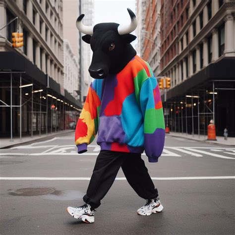 Premium AI Image | New York Street Fashion Man in Bull Costume