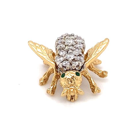 1960s Emerald And Diamond Bee Pin In 14 Karat Gold For Sale At 1stdibs