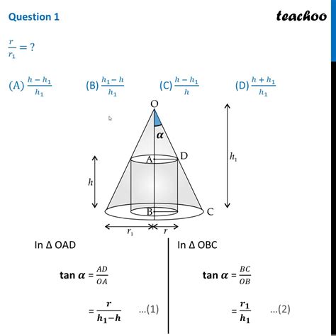 Case Based Class 12 A Right Circular Cylinder Is Inscribed In Cone