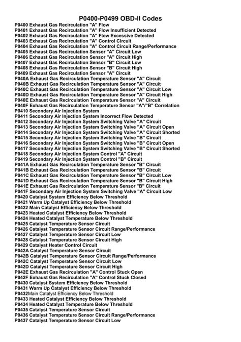 Obd Powertrain Code List P P Pdf