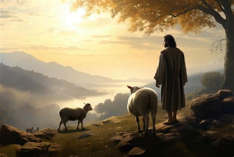 Premium Photo Jesus Christ Is A Shepherd Peaceful In A Meadow With A