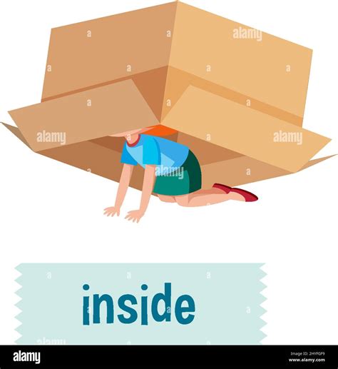 Preposition Of Place With Cartoon Girl And A Box Illustration Stock