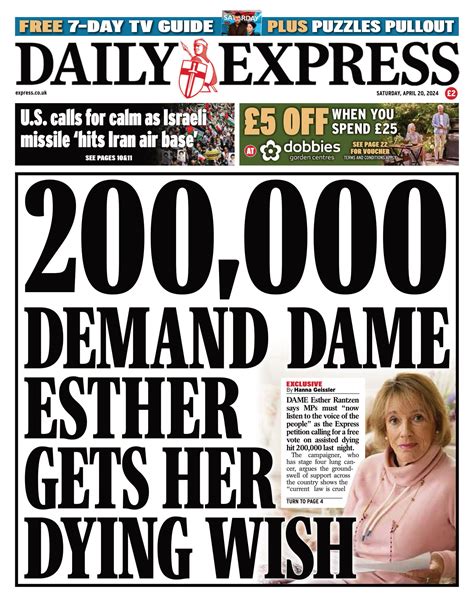 Daily Express Front Page 20th Of April 2024 Tomorrow S Papers Today