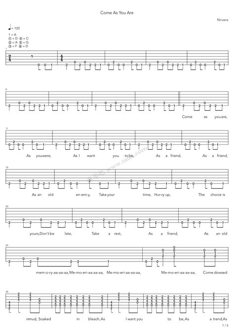 《come As You Are》nirvana（六线谱 调六线吉他谱 虫虫吉他谱免费下载