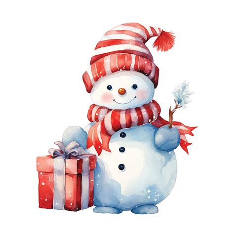 Premium Vector | Watercolor drawing of a cute snowman in a red hat with ...