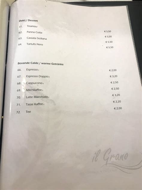 Menu At Il Grano Ristorante Pizzeria W Rzburg