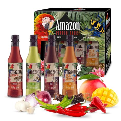 Amazon Amazon Hot Sauce Gift Pack Habanero Chipotle Green Mango Flavors Oz Each