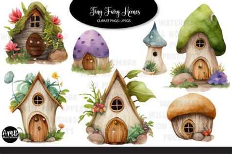 Tiny Fairy Homes Watercolors Clipart