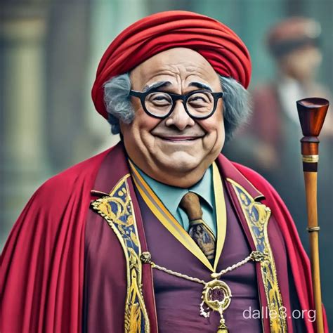 Cheerful Danny DeVito in Stylish Red Cloak with Pipe | Dalle3 AI