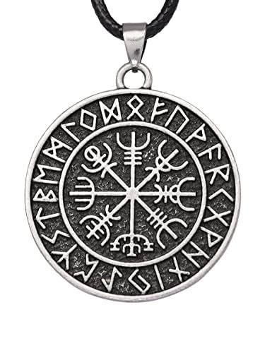 Haquil Viking Necklace Viking Runic Compass Vegvisir Medallion Pendant