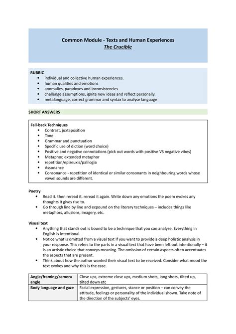 English Notes Common Module Common Module Texts And Human