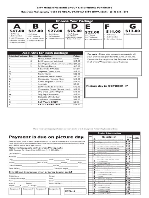 Fillable Online City Marching Band Group Individual Portraits Fax