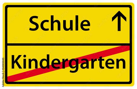 Einschulung Schule Nach Kindergarten Ortsausgangsschild Stock