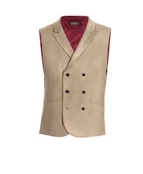 Chaleco De Traje Double Breasted De Polyester Rayon Beige Oscuro Con