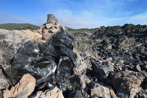 Big Obsidian Flow Trail Stock Image Image Of Glass 126429467