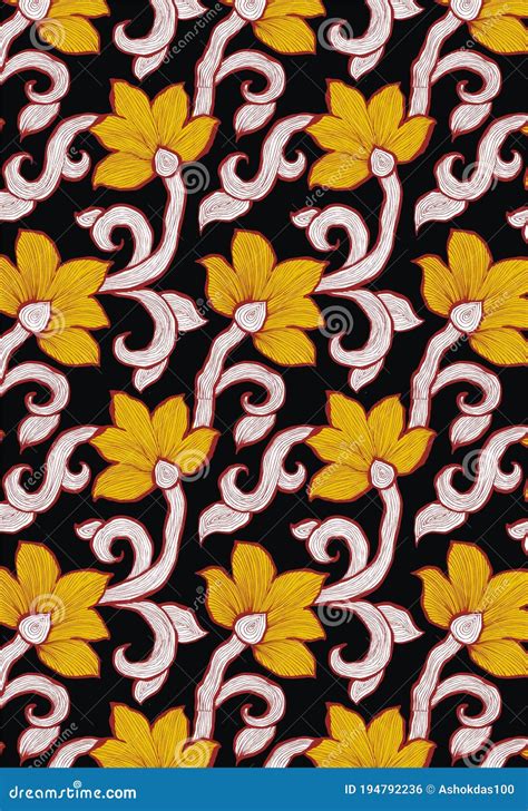 Textile Traditional Allover Flowers Pattern Design Art For Fabric Stock