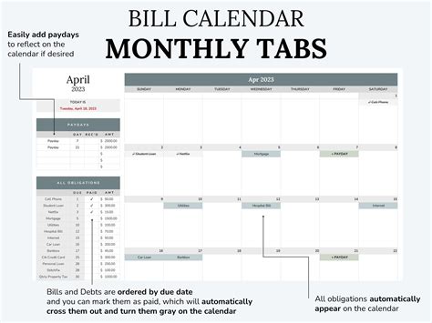 Bill Tracker Spreadsheet, Excel Bill Calendar, Monthly Bill Planner ...