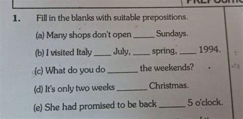 Fill In The Blanks With Suitable Prepositions Filo